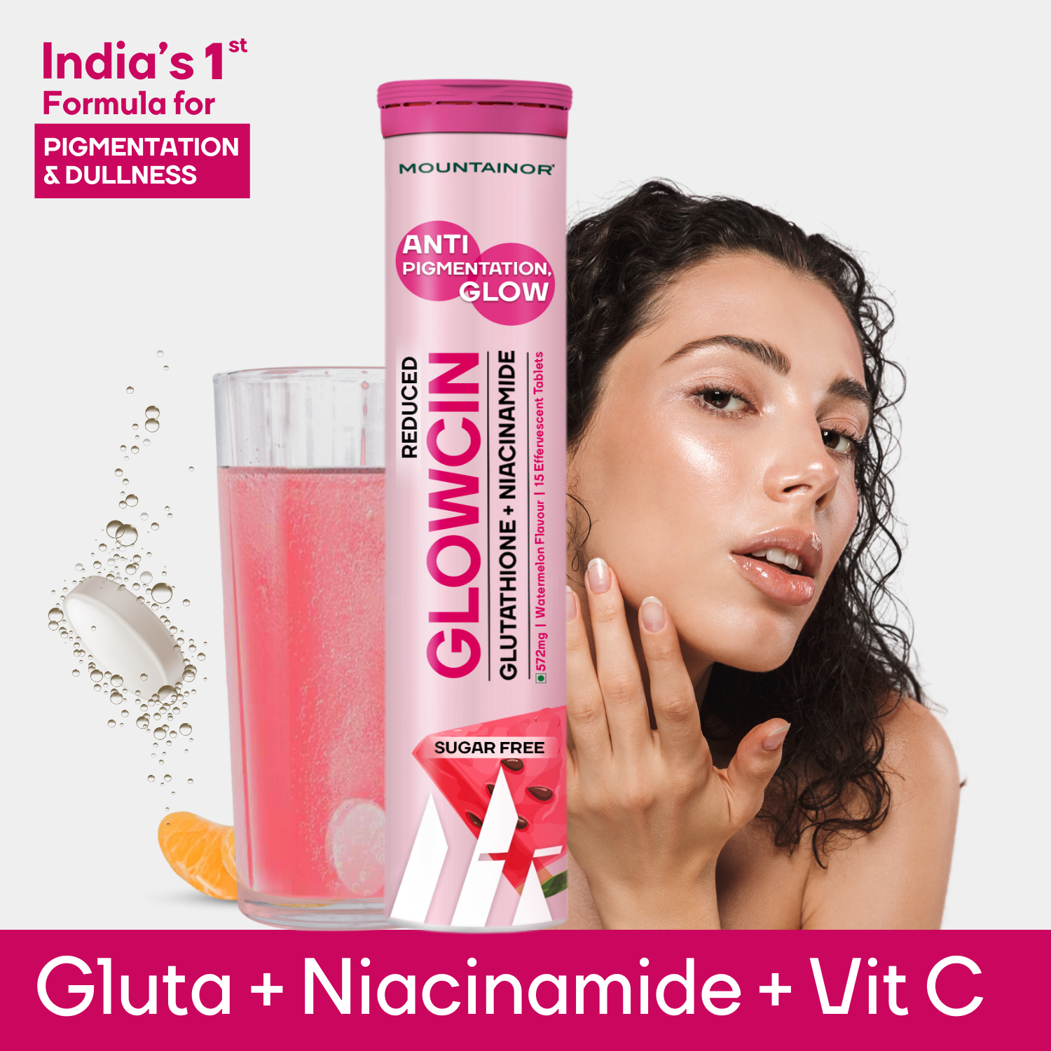 GlowCin For Clear, Glowing Skin: Glutathione + Niacinamide Effervescent Tablets