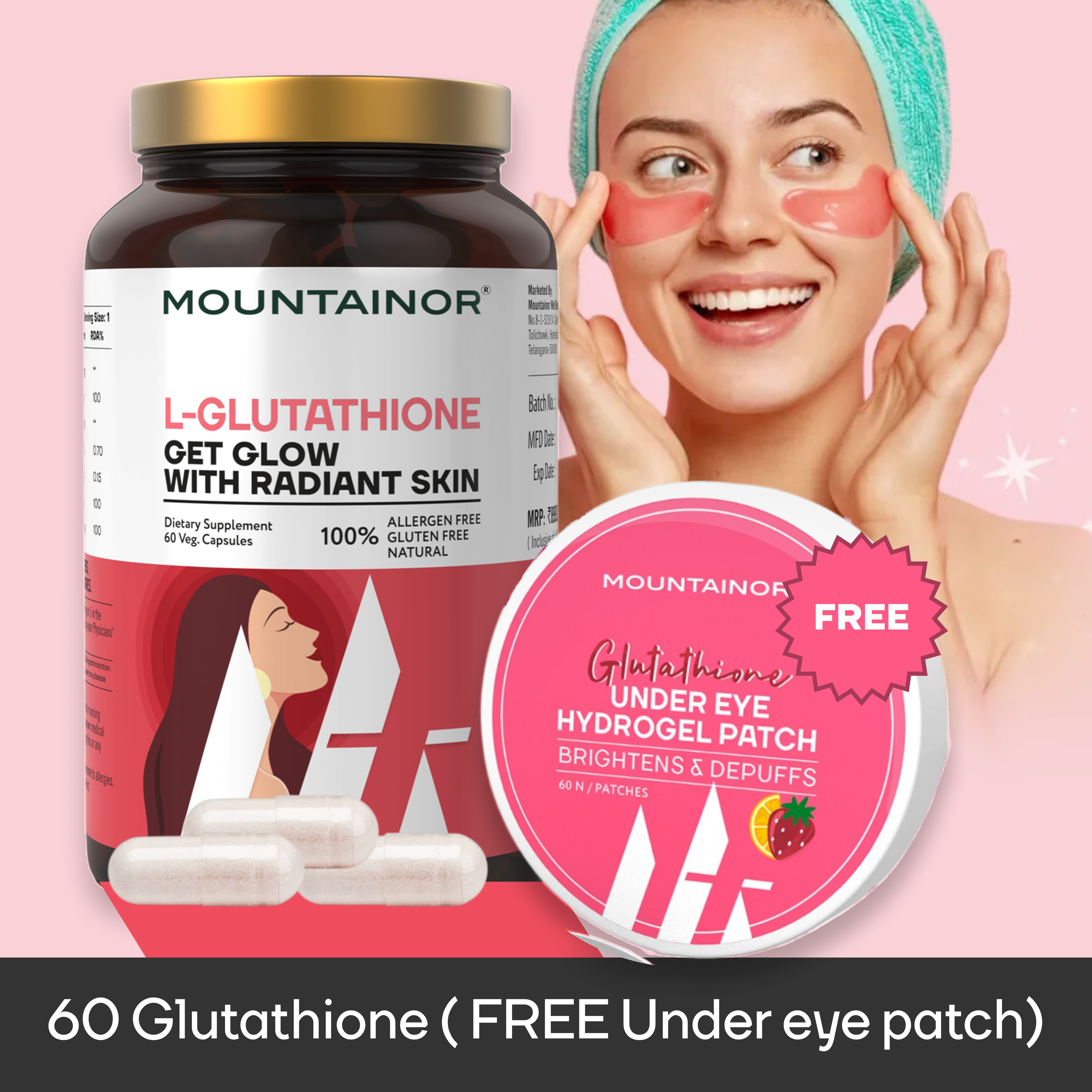 L-Glutathione REDUCED™ Capsules, For Korean Glowing & Radiant Skin || Under Eye Patch For FREE