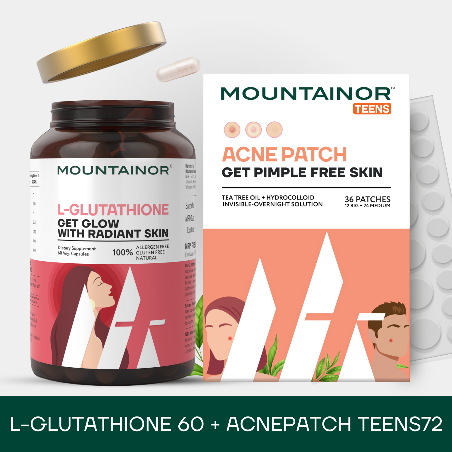 Acne Pimple Patch For Teens(72) + Glutathione 60 Caps - Combo Pack