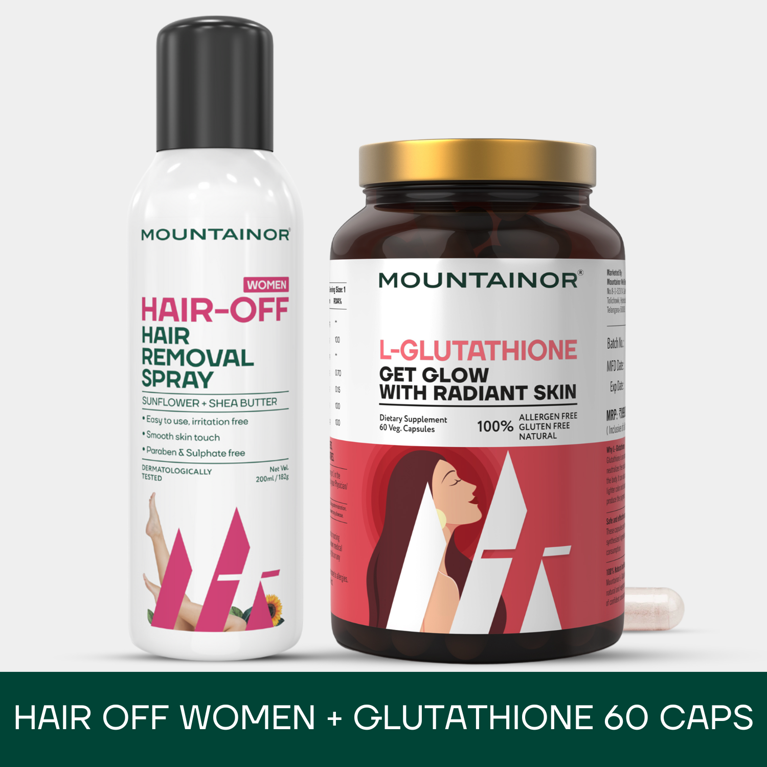 Hair Removal Spray For Women + Glutathione 60 Caps - Combo Pack