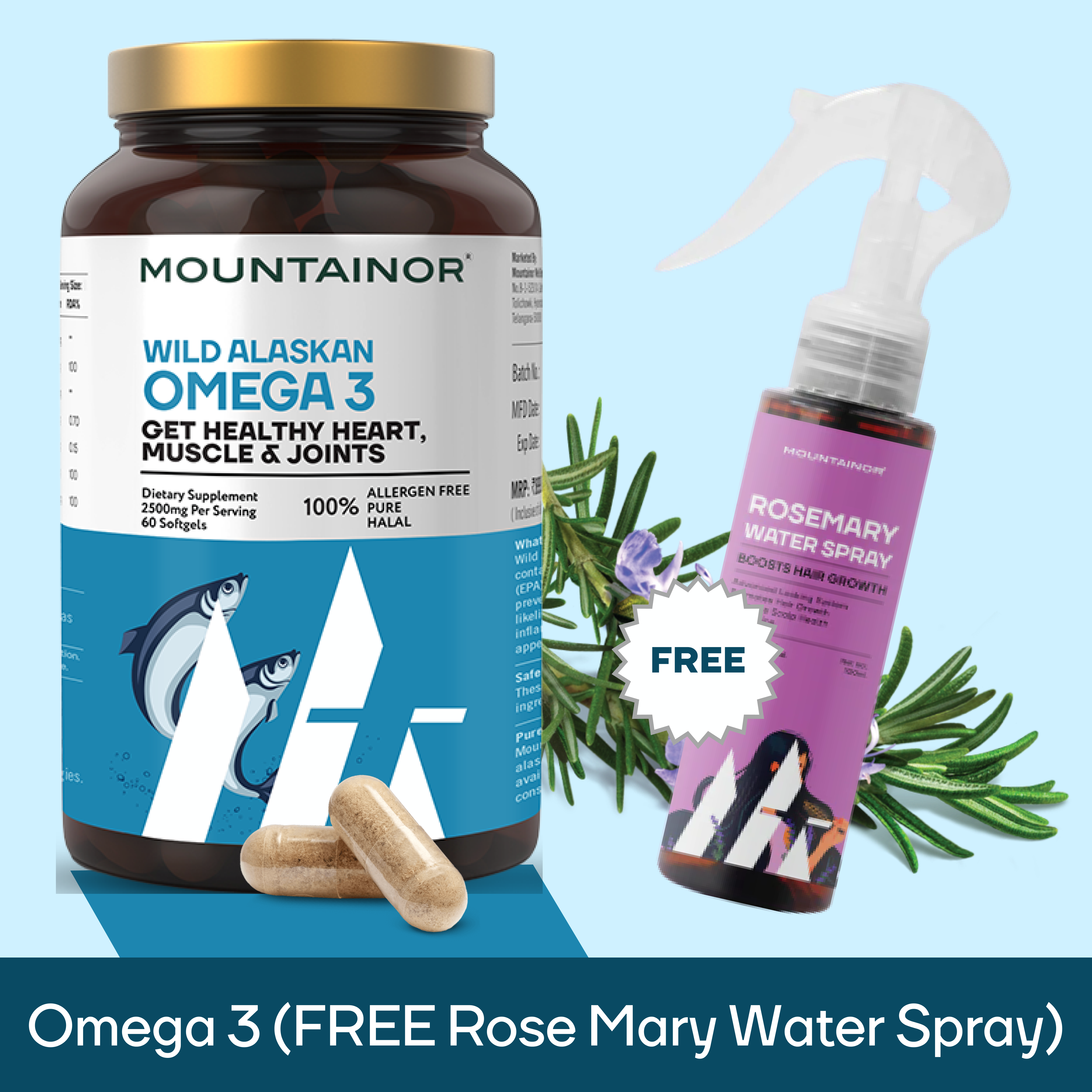 Wild Alaskan Omega-3 Fish Oil || Rose Mary Water Hair Spray For  FREE