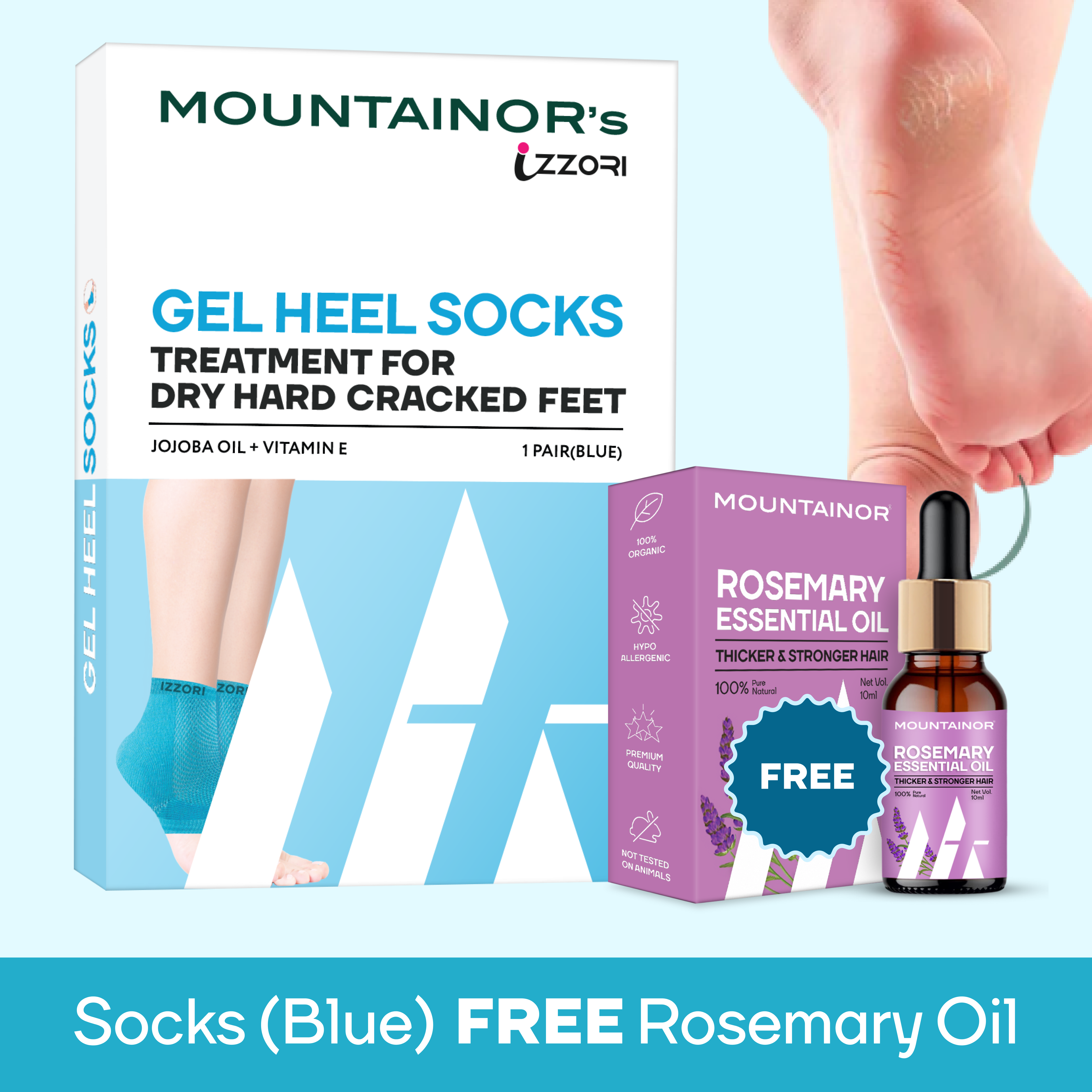 Silicone Gel Heel Socks for Dry Hard Cracked Heel Repair Pad Blue || Rosemary Hair Oil For FREE