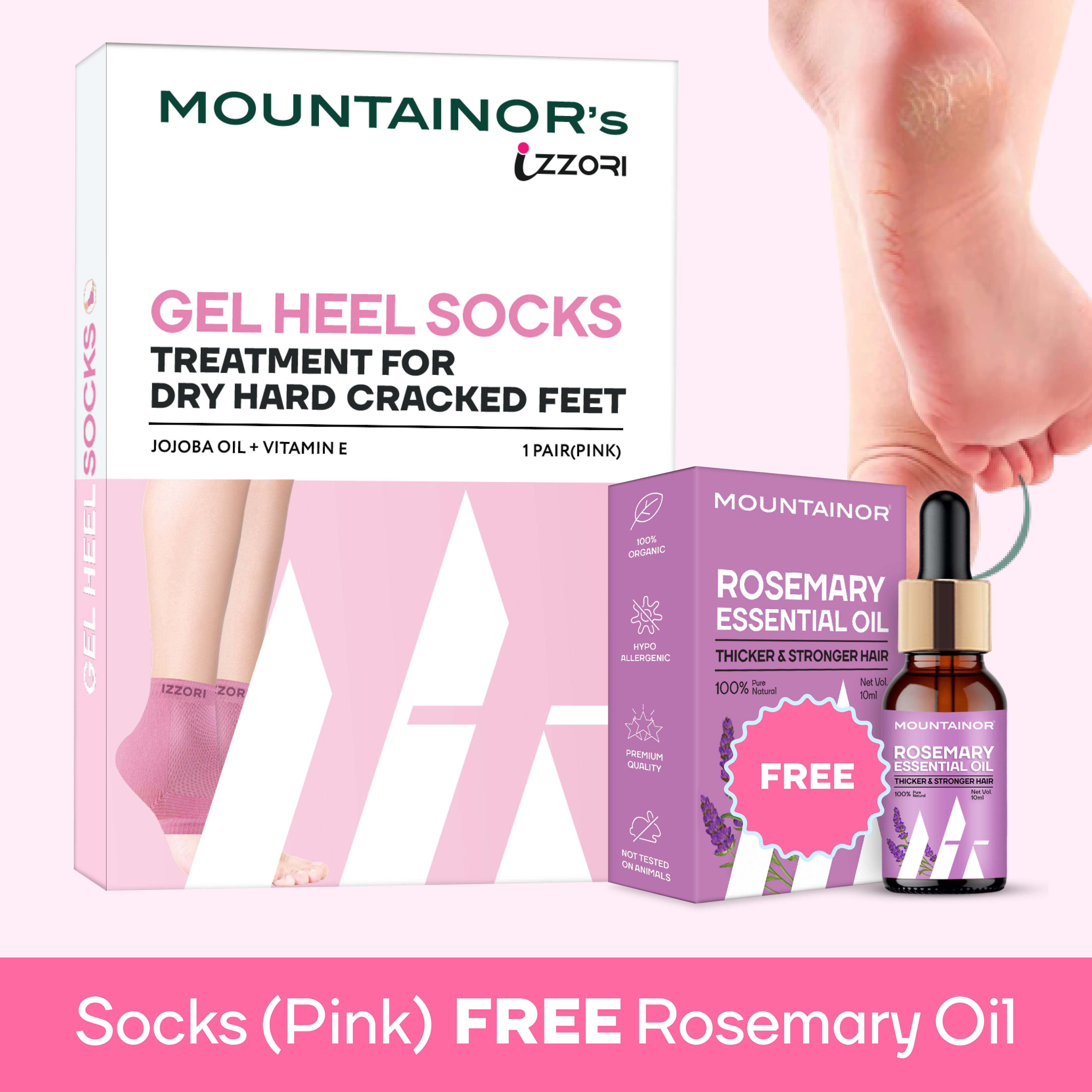 Silicone Gel Heel Socks  for Dry Hard Cracked Heel Repair Pad Pink || Rosemary Hair Oil For FREE