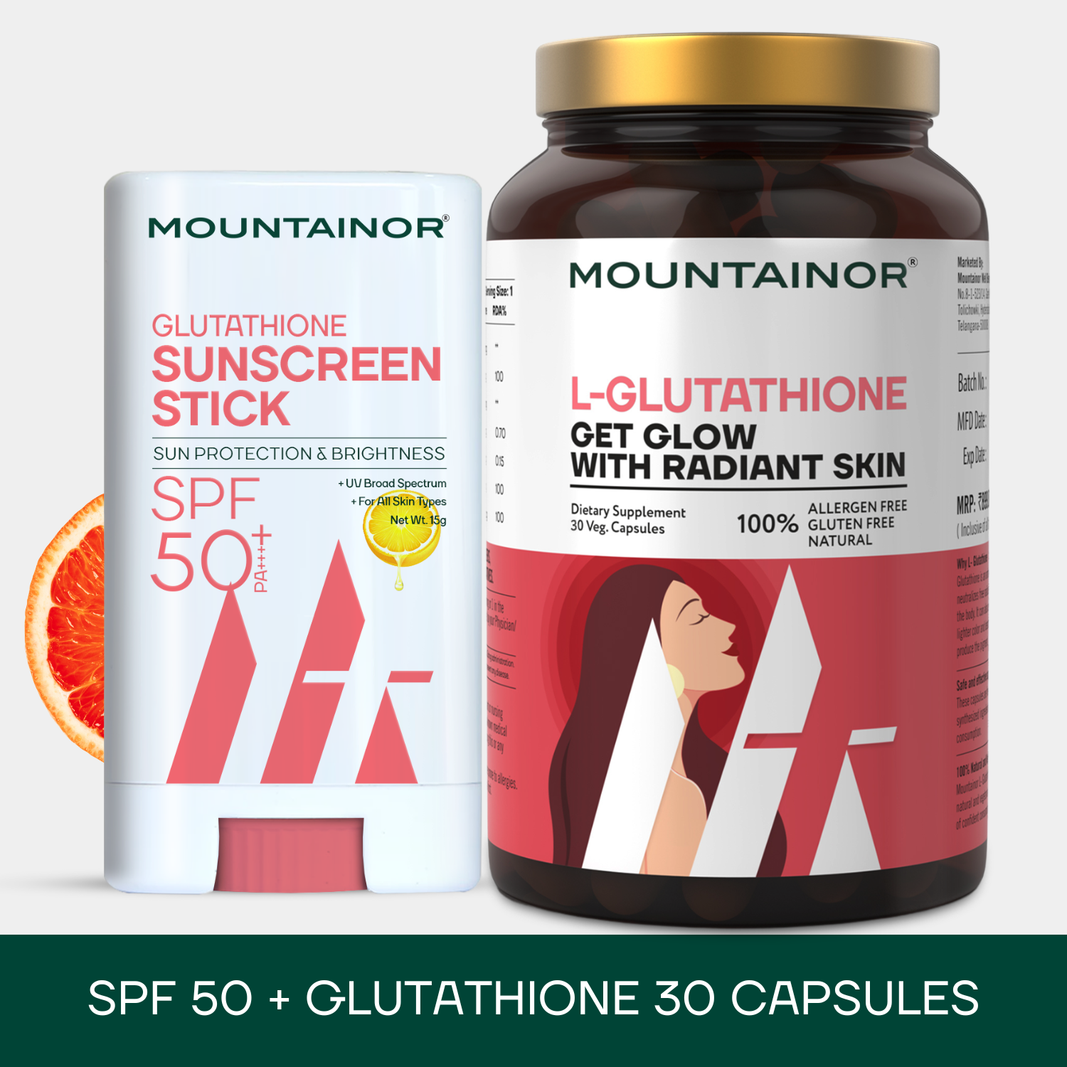 L-glutathione 30 Cap + Glutathione Sunscreen Stick  (Combo)