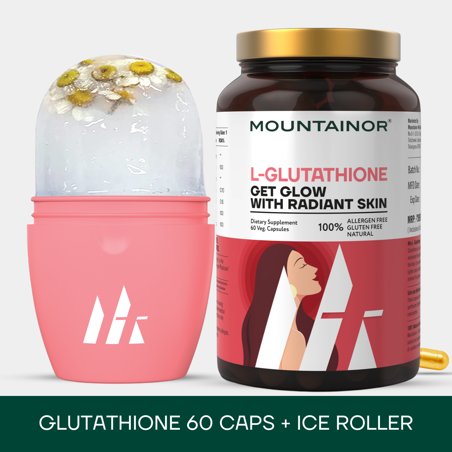 Glutathione 60 Caps + Ice Roller Pink - Combo Pack