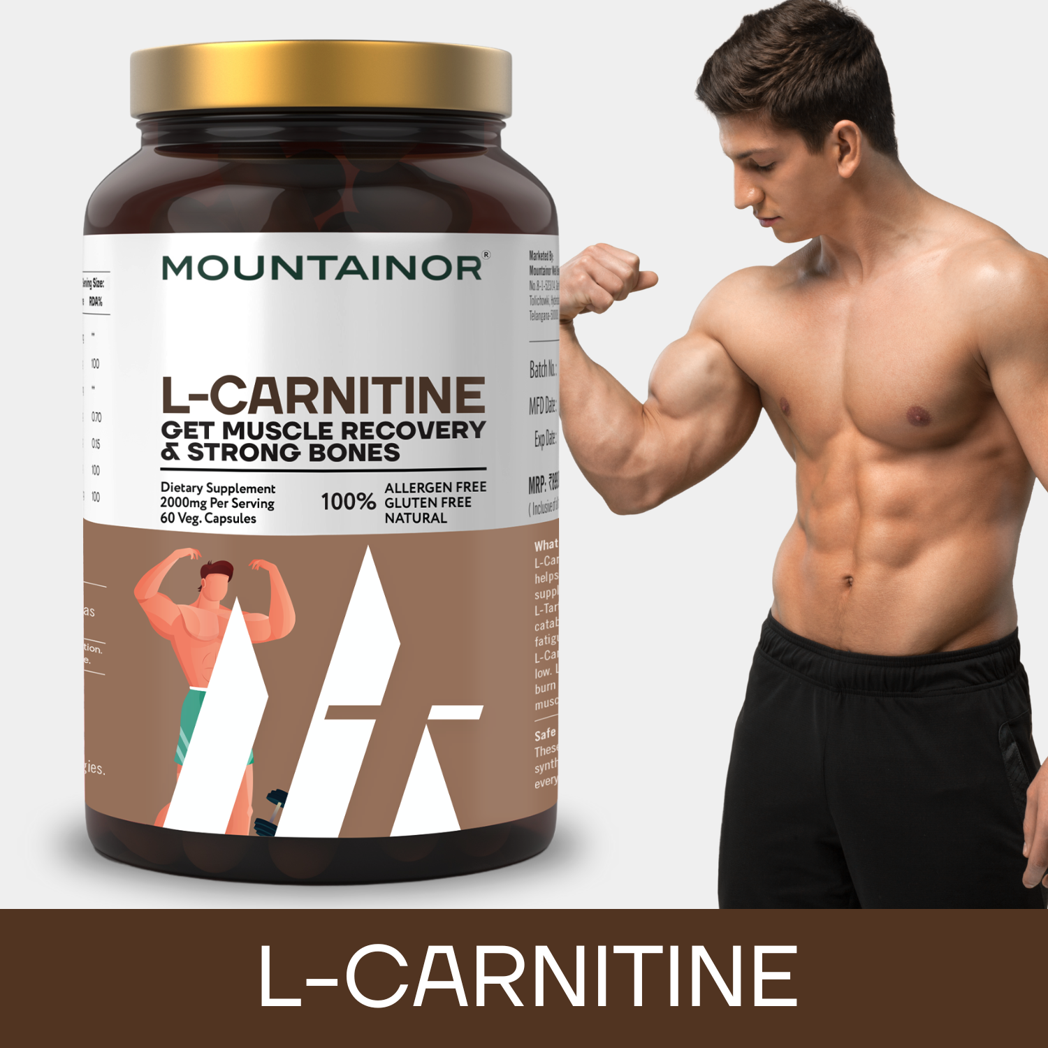 L-Carnitine💪🏽L-Tartrate for Weight Loss🔥& Muscle Recovery - 60 Veg Capsules