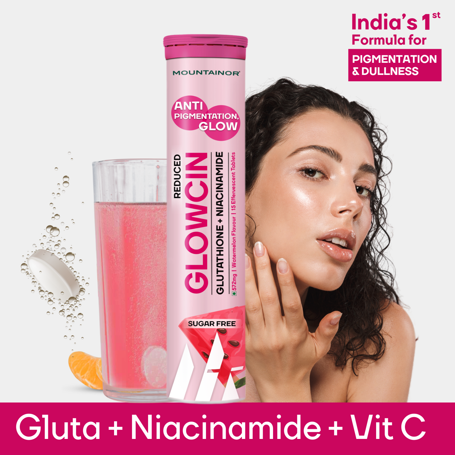 GlowCin For Clear, Glowing Skin: Glutathione + Niacinamide Effervescent Tablets