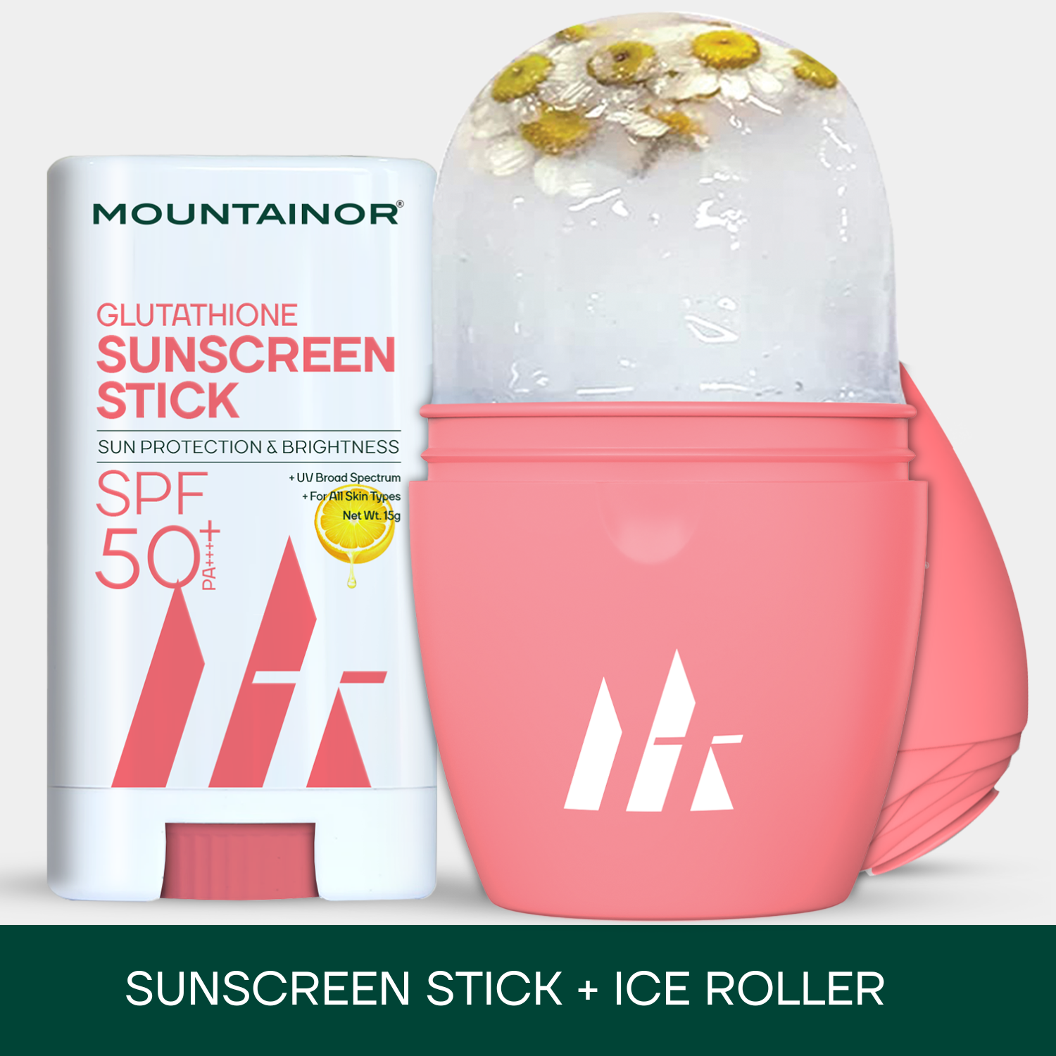 Glutathione SPF 50 Sunscreen Stick + Silicone Ice Roller For Skin Glow - Combo